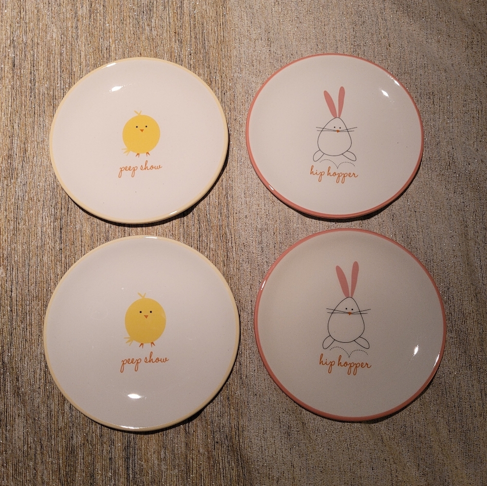 NWT Set Of 4 Peep Show & Hip Hopper Easter Dessert/Snack Plates